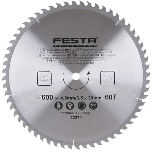 Šakotuvas Festa medienos pjūklo diskas TCT, O 600 x 4,5 x 30 mm, 60 dantų