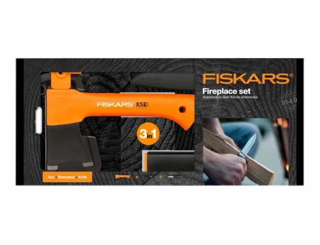 Fiskars rinkinys 1057913, kirvis + peilis + galąstuvas