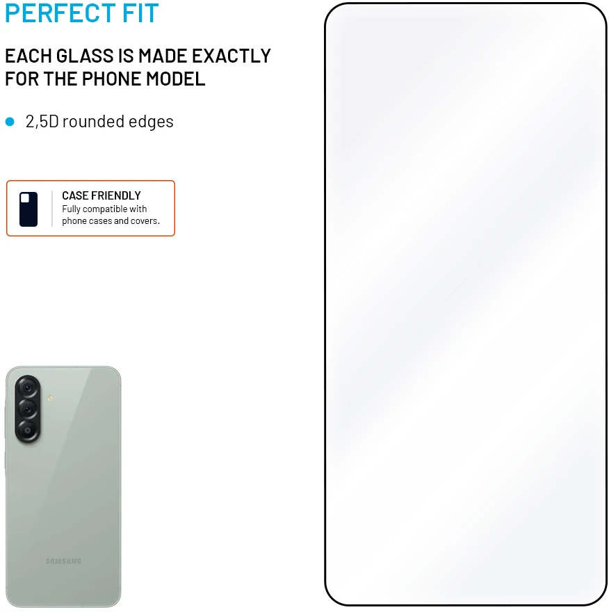 Fixed FIKSUOTAS pilnai apsaugotas 2,5D grūdintas stiklas su aplikatoriumi, skirtas „Samsung Galaxy A57 5G“, 2 vnt., juodas | Fiksuotas pilnai apsaugotas 2.5D | Ekrano apsauga | „Samsung | Galaxy A57 5G“ | Grūdintas stiklas | Juodas