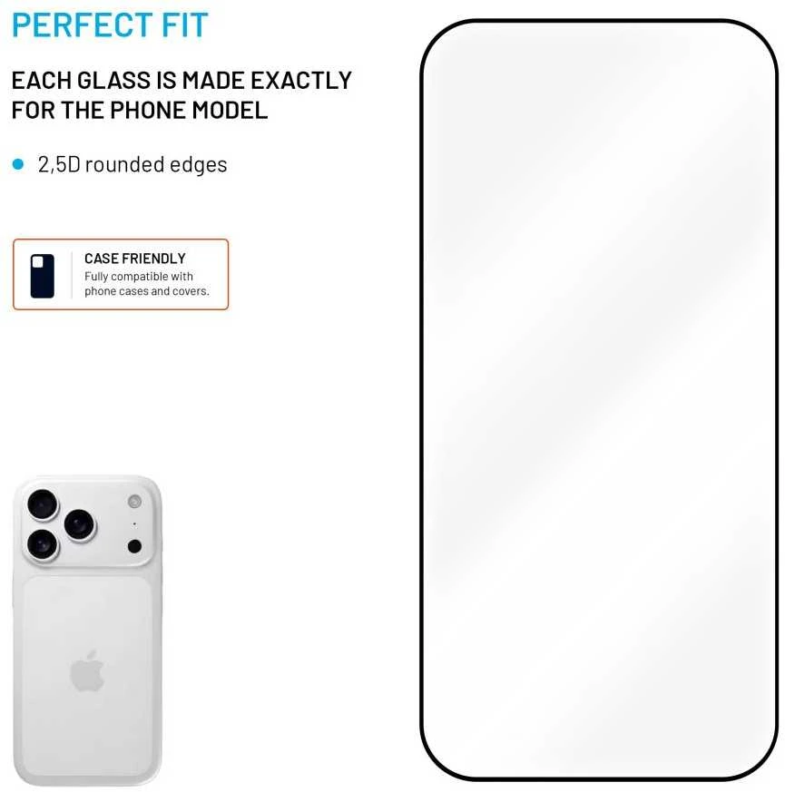 Fixed Fiksuota ekrano apsauga | Apple | iPhone 17 Pro | Grūdintas stiklas | Juodas | Pilnas dangtelis 2.5D