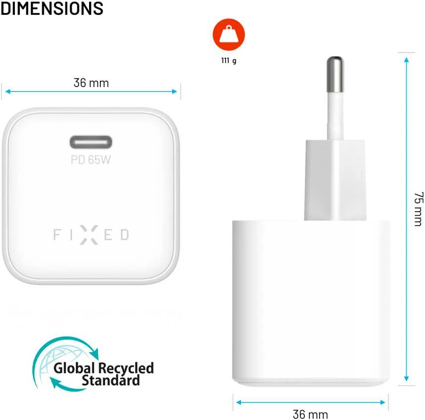 Fixed Įkroviklis fiksuotas Mini 1x USB-C 3.25 A (FIXCG65M-C-WH)