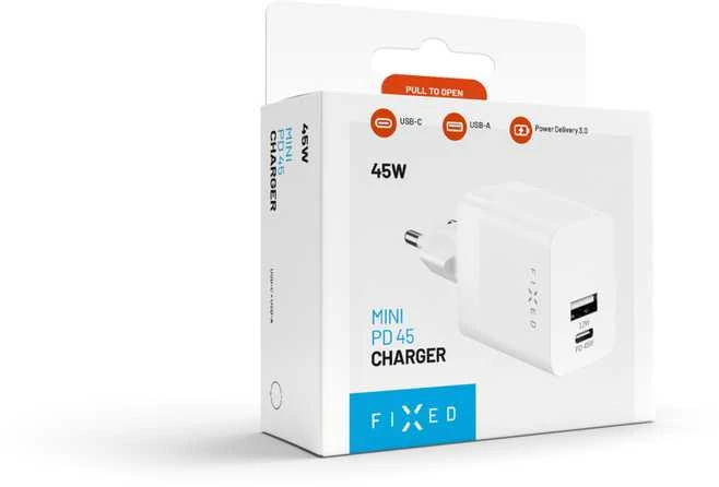 Fixed Fiksuotas Mini USB-C/USB kelioninis įkroviklis 45W | FIXC45M-CU-WH