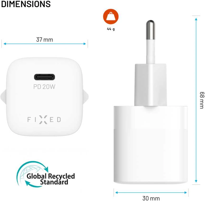 Fixed Įkroviklis fiksuotas Mini 1x USB-C 3 A (FIXC20M2-C-WH)