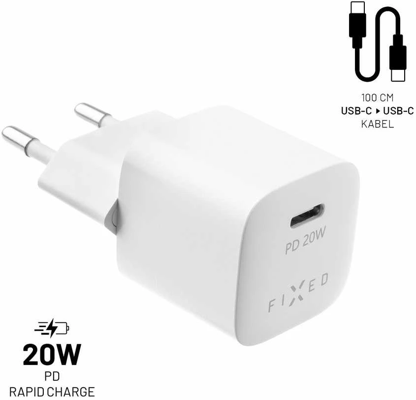 Fixed Ištaisyta | Mini kelioninis įkroviklis USB-C/USB-C laidas