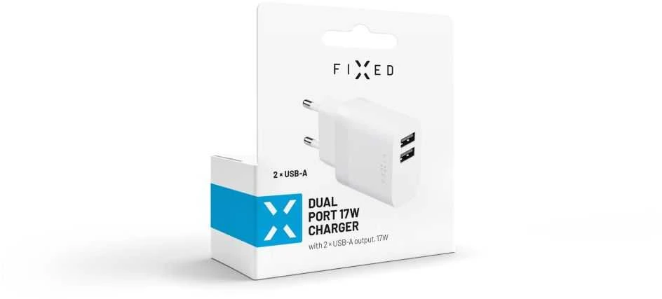 FIXED Dual USB Travel Charger 17W, Baltas | Pataisyta
