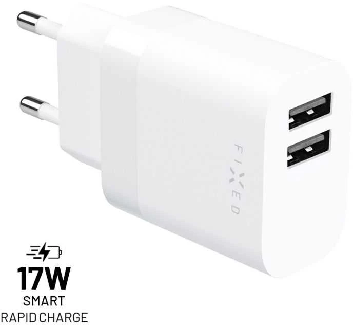 FIXED Dual USB Travel Charger 17W, Baltas | Pataisyta