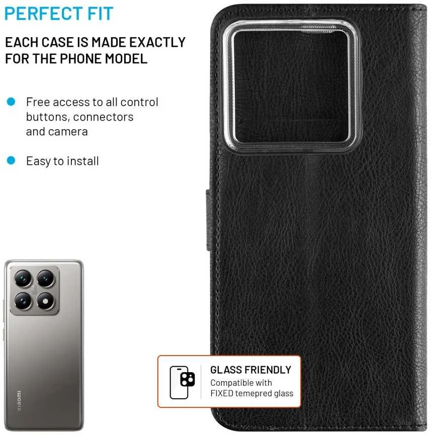 Fixed Fiksuotas Opus | Knygų dėklas | Xiaomi | 14T Pro | Oda | Juodas