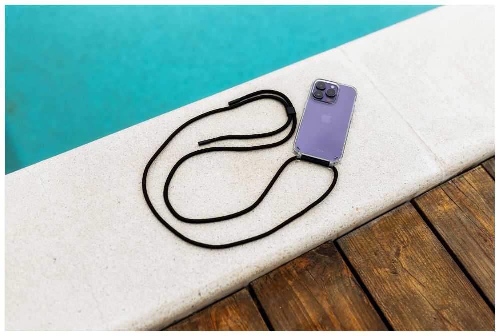 „FIXED Pure Neck“ dėklas su juodu kaklo dirželiu, skirtas „Samsung Galaxy S23+“