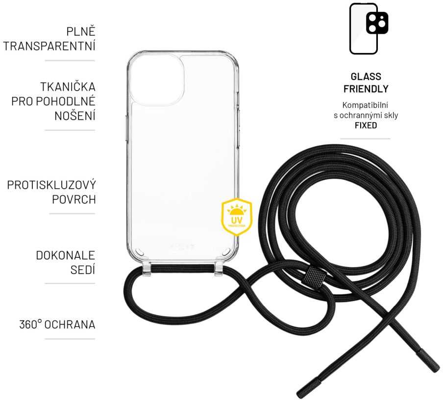 „FIXED Pure Neck“ dėklas su juodu kaklo dirželiu, skirtas „Samsung Galaxy S23+“