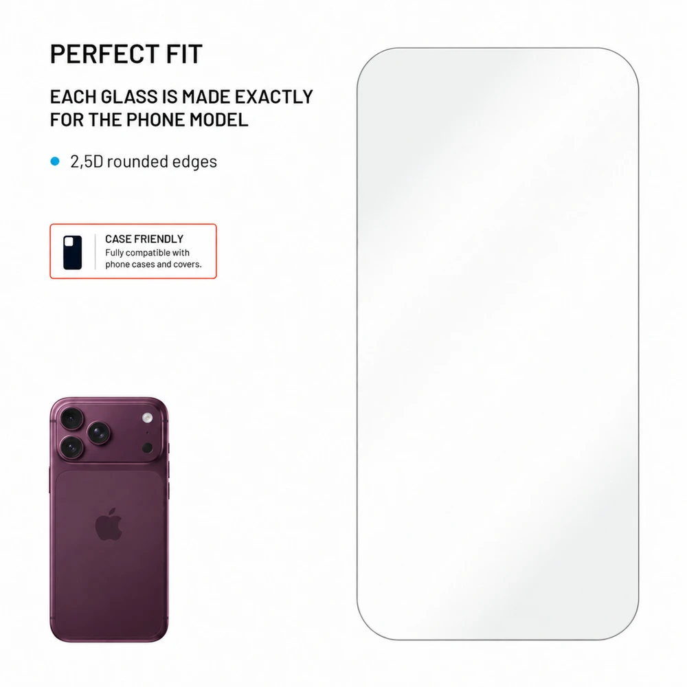 Fixed Fiksuotas ekrano apsauginis stiklas | Apple | iPhone 18 Pro Max/17 Pro Max | Grūdintas stiklas | Skaidrus