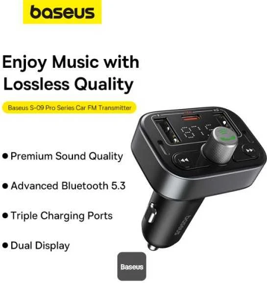 FM siųstuvas Baseus S-09 Pro, Bluetooth (juodas)