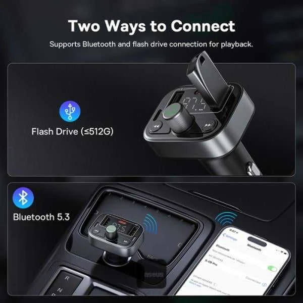 FM siųstuvas Baseus S-09 Pro, Bluetooth (juodas)
