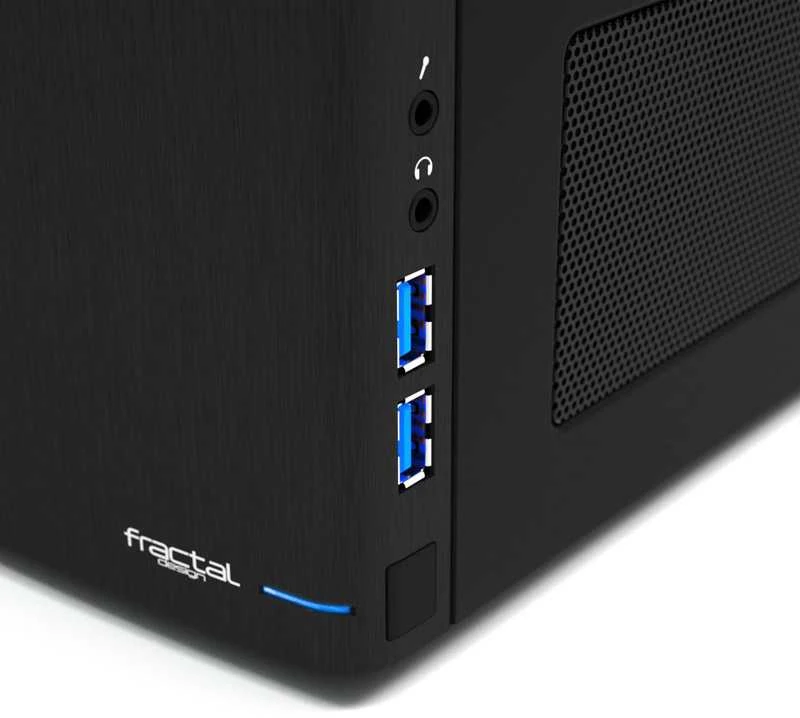 „Fractal Design“ | „NODE 304“ | 2 – USB 3.0 (pridedamas vidinis 3.0–2.0 adapteris) 1 – 3,5 mm garso įvestis (mikrofonas) 1 – 3,5 mm garso išvestis (ausinės) Maitinimo mygtukas su LED indikatoriumi HDD LED | Juodas