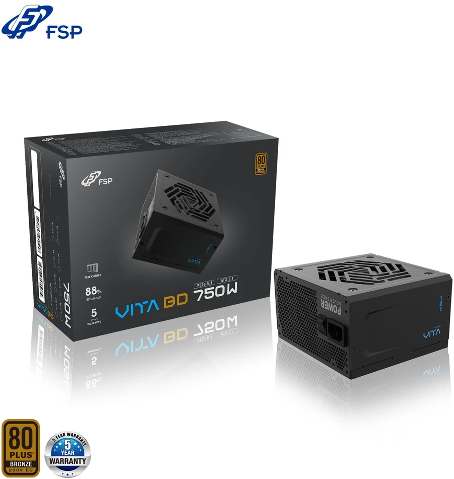 FSP 80 PLUS, ATX 3.1, 5.1 kartos, tiesioginis kabelis | VITA-750BD | 750 W