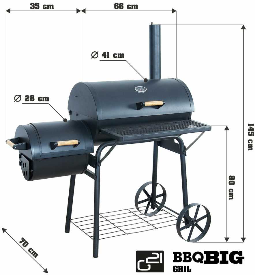 G21 BBQ didelės kepsninės su medžio anglių rūkykla 40 cm x 59 cm