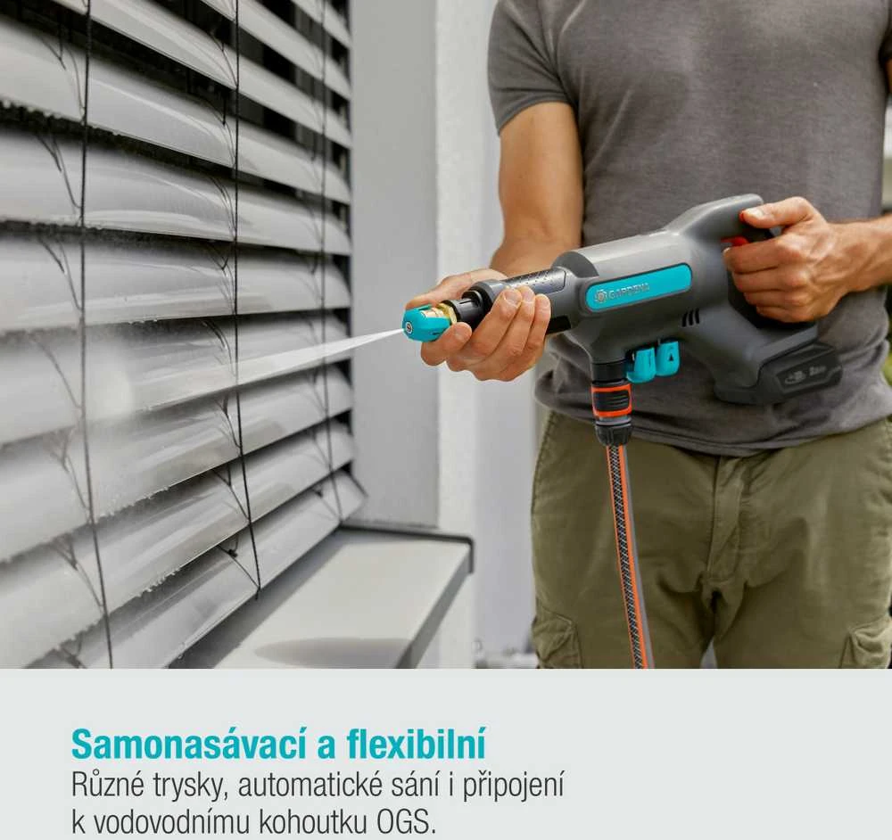 Vidutinio slėgio akumuliatorinės plovyklos Gardena AquaClean 24 / 18V P4A Premium rinkinys