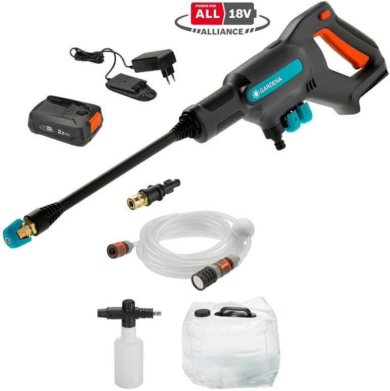 Vidutinio slėgio akumuliatorinės plovyklos Gardena AquaClean 24 / 18V P4A Premium rinkinys