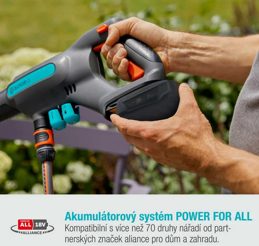 Vidutinio slėgio akumuliatorinės plovyklos Gardena AquaClean 24 / 18V P4A Premium rinkinys