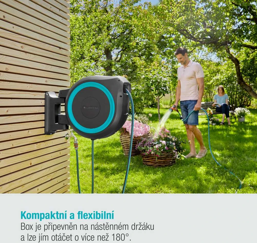 Gardena Ritė su žarna ir purkštuvu tvirtinama pri sienos RollUp XL 35m, mėlyna/pilka