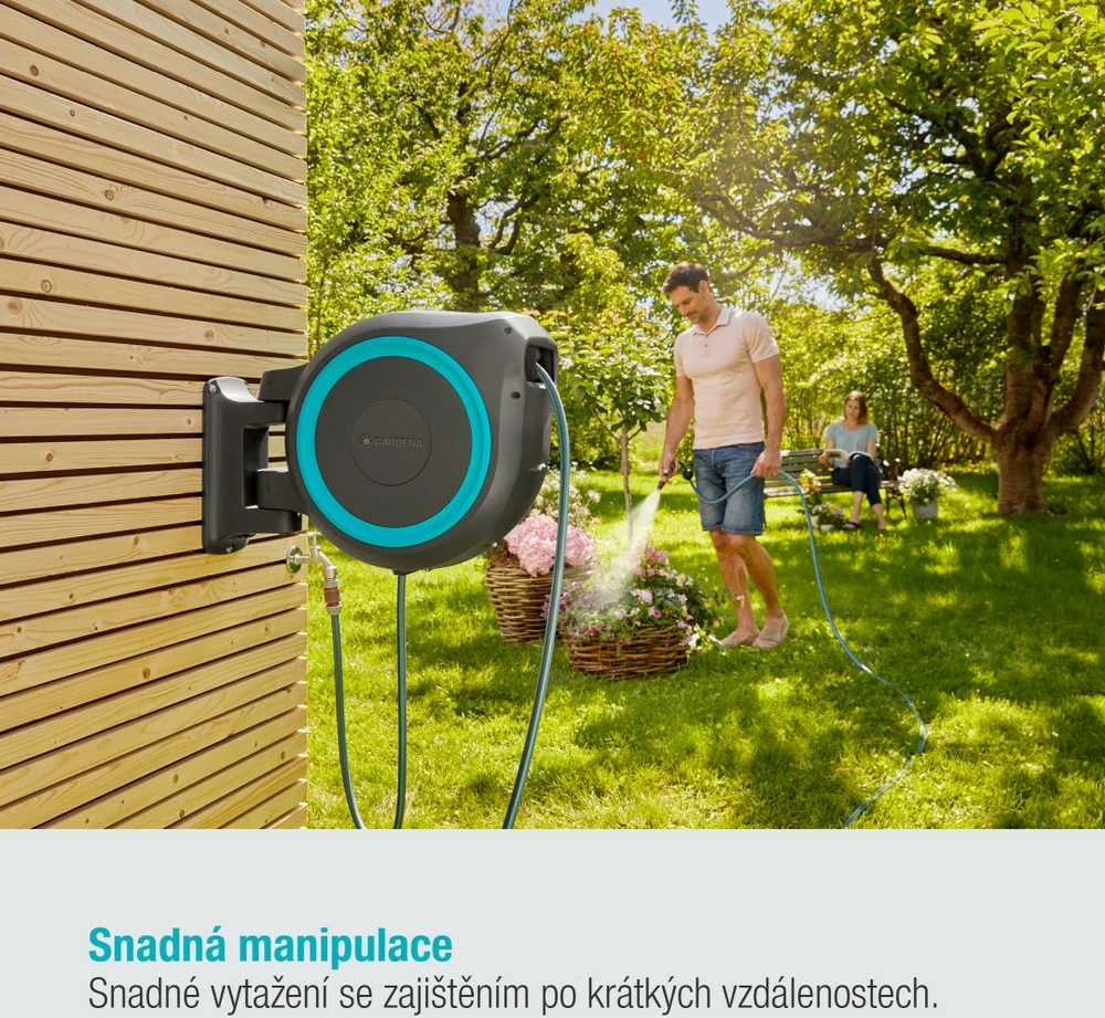 Gardena Ritė su žarna ir purkštuvu tvirtinama pri sienos RollUp XL 35m, mėlyna/pilka