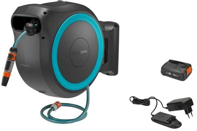 Gardena Akumuliatorinė prie sienos tvirtinama žarnos ritė PowerRoll XL, rinkinys, 35 m žarnos, turkio spalvos