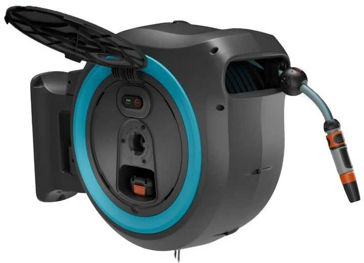 Gardena Akumuliatorinė prie sienos tvirtinama žarnos ritė PowerRoll XXL, rinkinys, 40 m žarnos, mėlyna/pilka