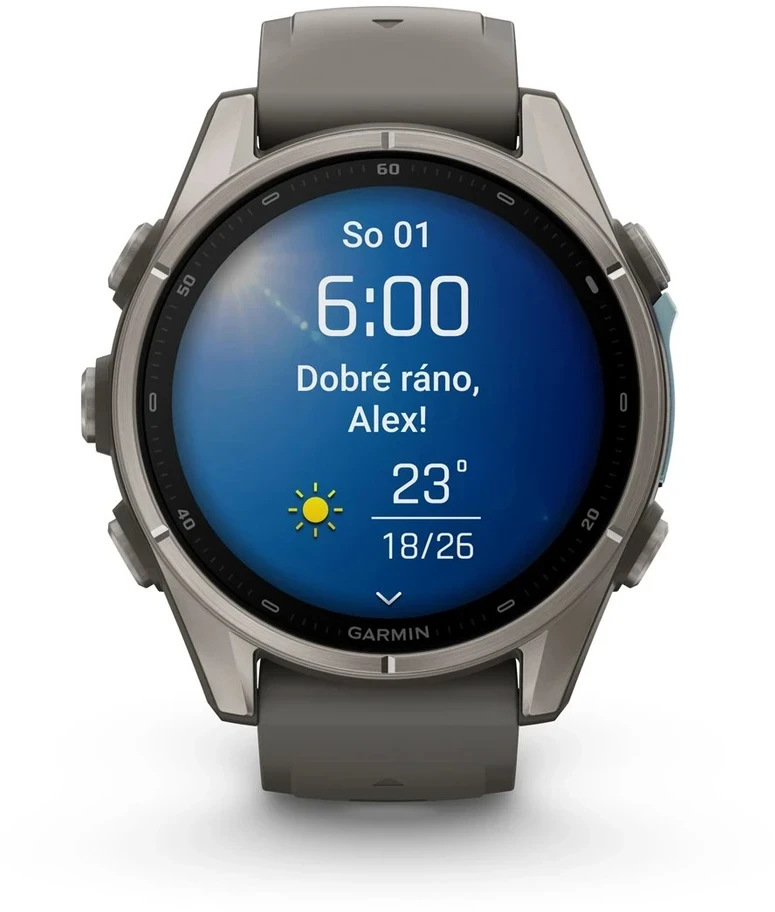 Išmanusis laikrodis Garmin fenix 9 – 43mm, Titanium with Pebble Pilkas Silicone Band