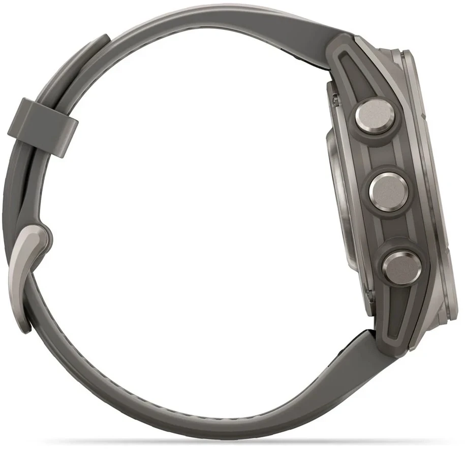 Išmanusis laikrodis Garmin fenix 9 – 43mm, Titanium with Pebble Pilkas Silicone Band