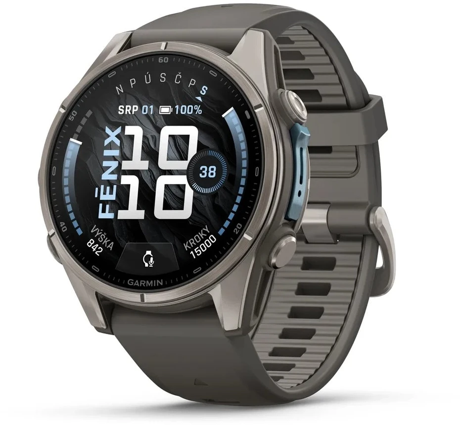 Išmanusis laikrodis Garmin fenix 9 – 43mm, Titanium with Pebble Pilkas Silicone Band
