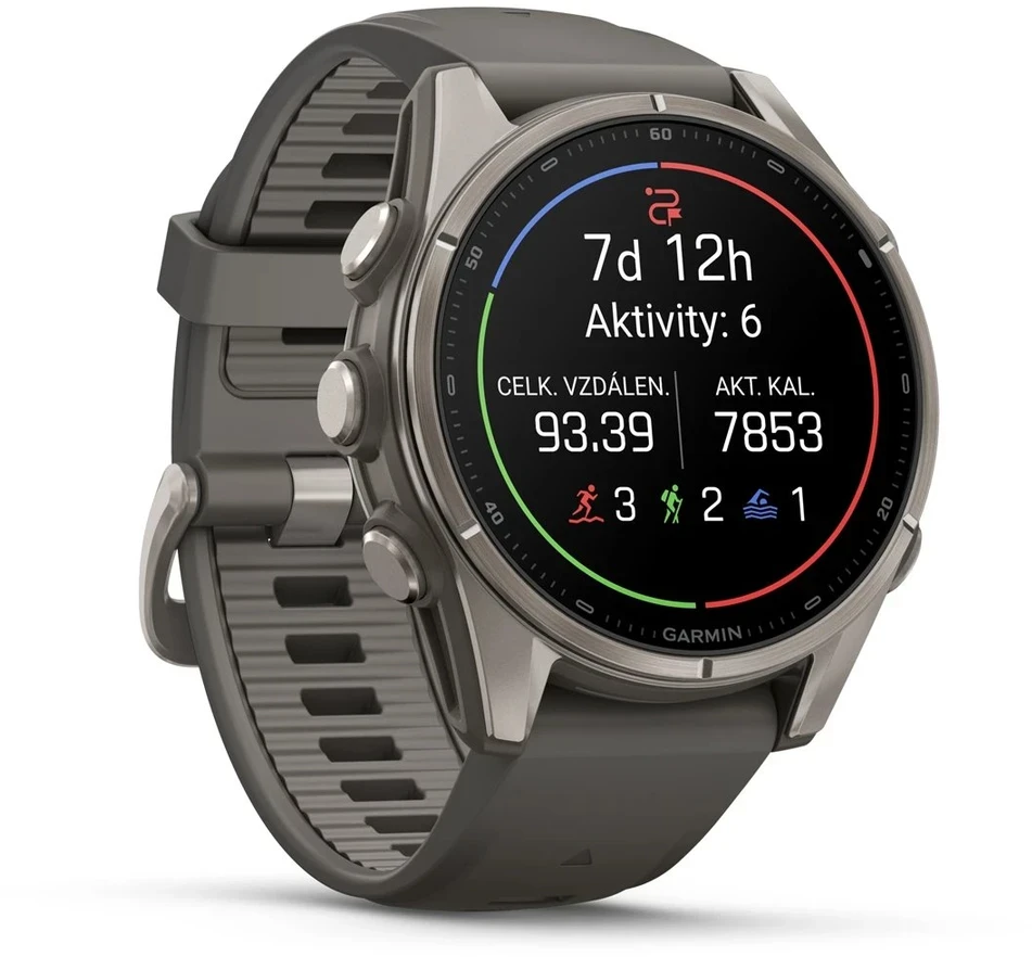 Išmanusis laikrodis Garmin fenix 9 – 43mm, Titanium with Pebble Pilkas Silicone Band