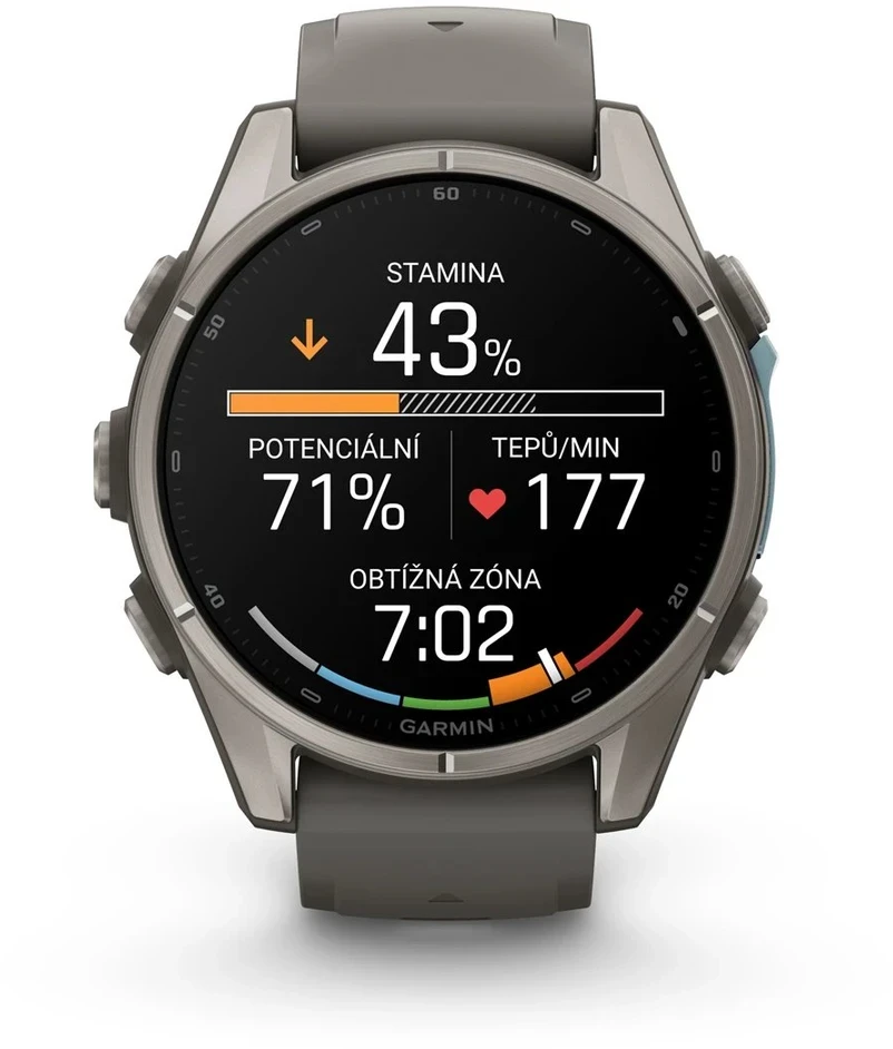 Išmanusis laikrodis Garmin fenix 9 – 43mm, Titanium with Pebble Pilkas Silicone Band