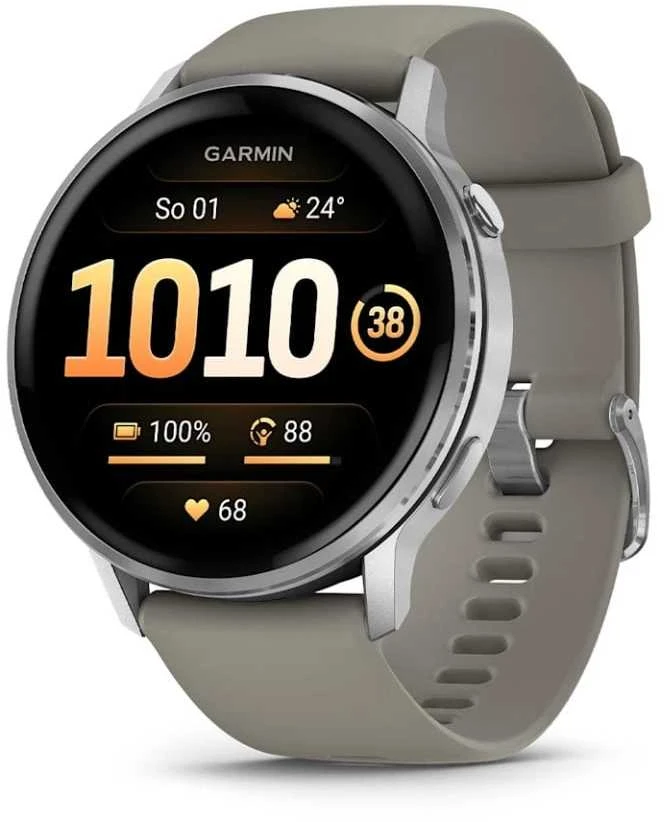 Išmanusis laikrodis Garmin Venu® 4 - 45 mm | spalva: sidabro spalvos su sidabrinės pilkos spalvos silikoniniu dirželiu (010-03014-01)
