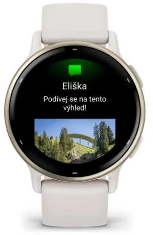 Išmanusis laikrodis Garmin vívoactive® 5 Kreminės aukso spalvos aliuminio apvadas su dramblio kaulo spalvos korpusu ir silikoniniu dirželiu
