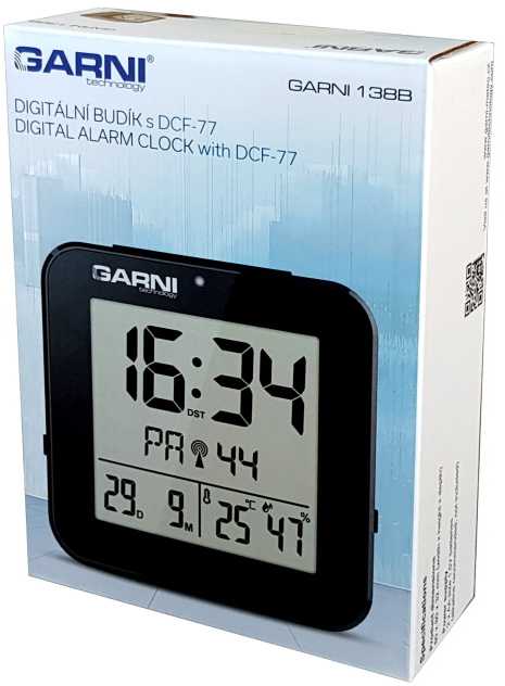 Garni Technology GARNI 138B - skaitmeninis žadintuvas su termometru ir higrometru, juodas