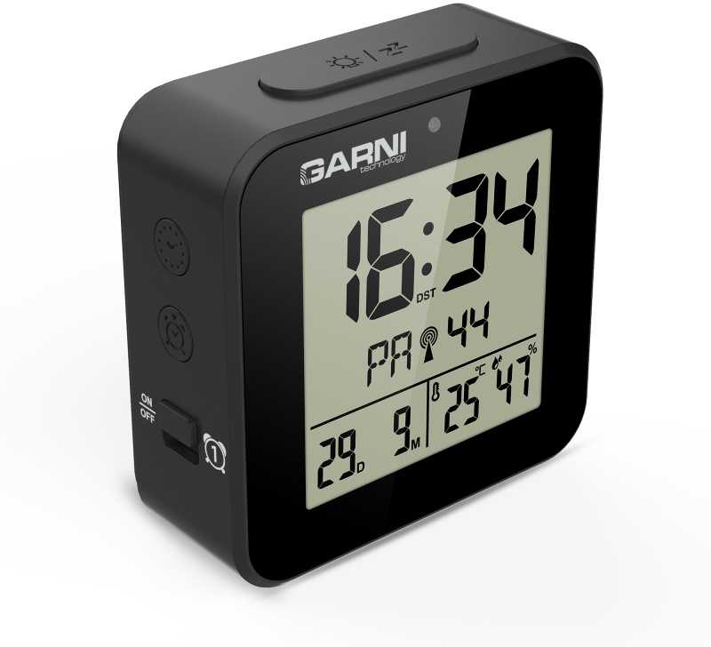 Garni Technology GARNI 138B - skaitmeninis žadintuvas su termometru ir higrometru, juodas