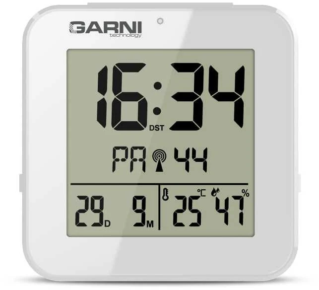 Garni Technology GARNI 138W - skaitmeninis žadintuvas su termometru ir higrometru, baltas
