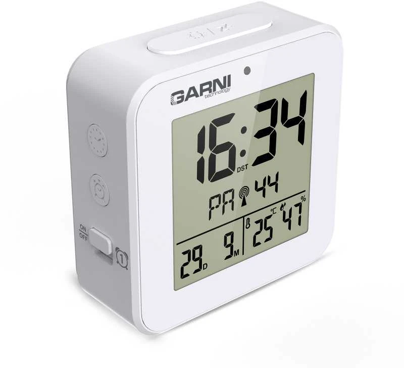 Garni Technology GARNI 138W - skaitmeninis žadintuvas su termometru ir higrometru, baltas