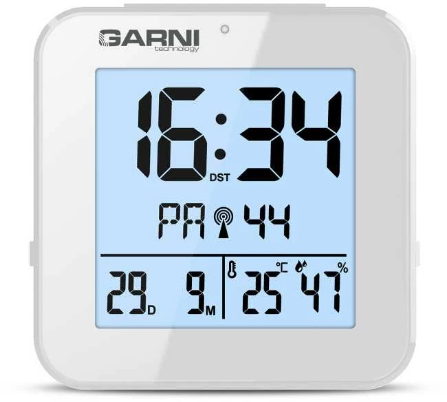 Garni Technology GARNI 138W - skaitmeninis žadintuvas su termometru ir higrometru, baltas
