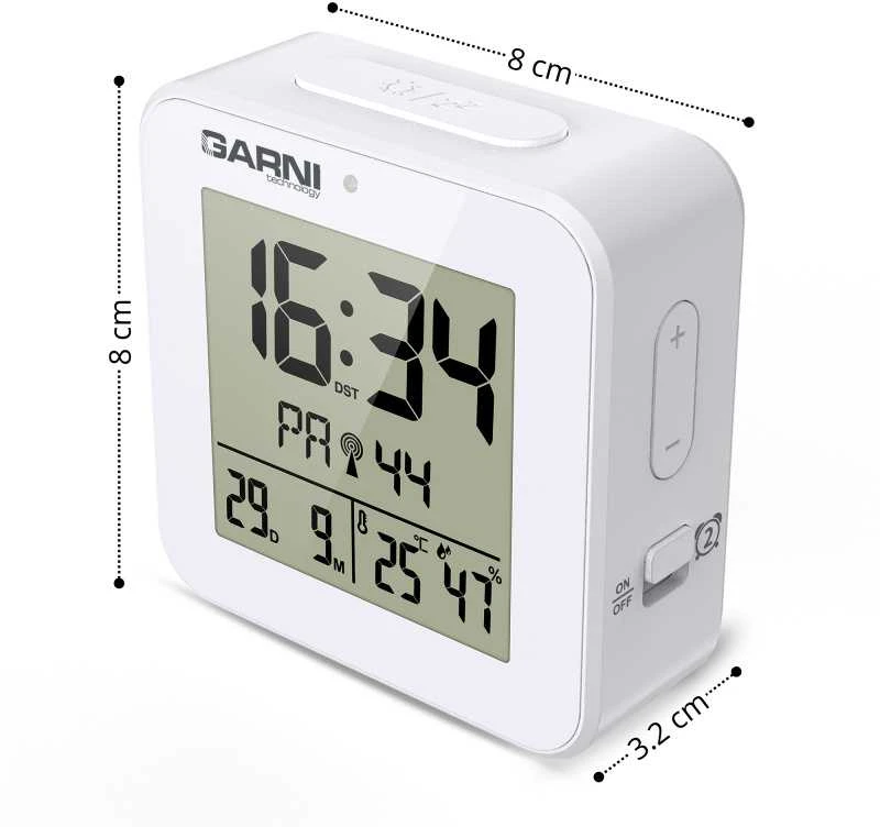 Garni Technology GARNI 138W - skaitmeninis žadintuvas su termometru ir higrometru, baltas