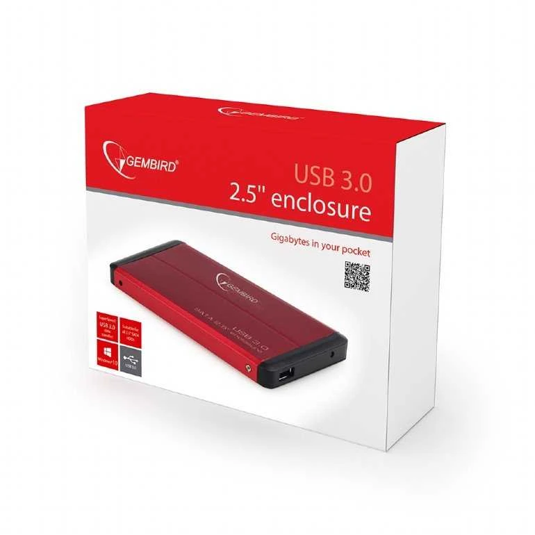 GEMBIRD EE2-U3S-2-R HDD/SSD enclosure for 2.5 SATA - USB 3.0 Aliuminio Raudona