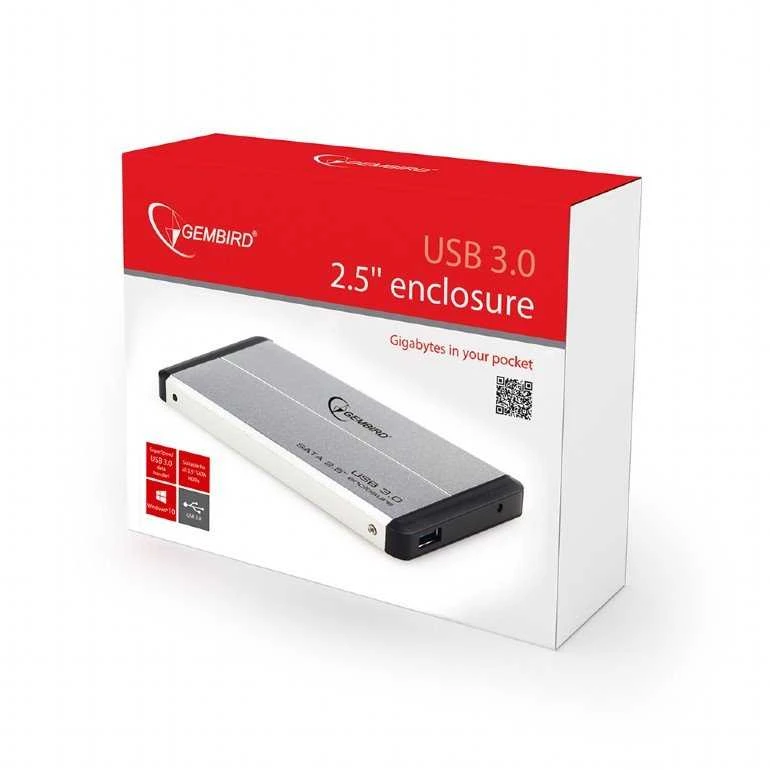 GEMBIRD EE2-U3S-2-S HDD/SSD enclosure for 2.5 SATA - USB 3.0 Aliuminio Sidabrinis