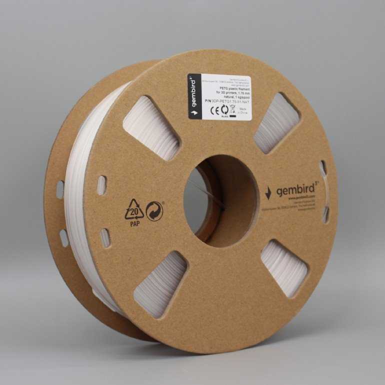 Gembird <p>3D PETG spausdintuvo siūlelis / 1,75 mm / 1kg / natūralus</p>
