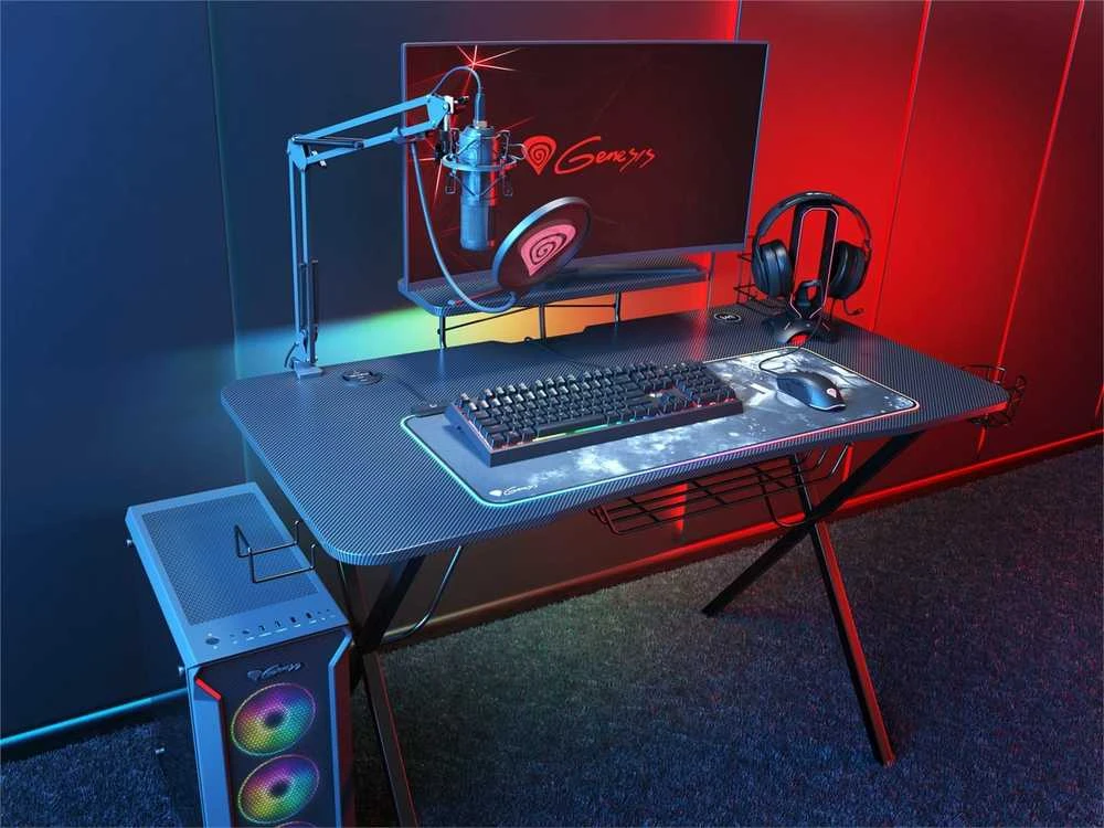 Ausinių stovas su pelės laido laikikliu Genesis Vanad 500 RGB, su pašvietimu, su USB šakotuvu, Juodas