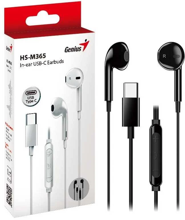 Genius HS-M365 ausinės su mikrofonu, juoda, 2.0, Įstatomos į ausis (į ausis įkišamos tipo) ausinės, USB Type-C