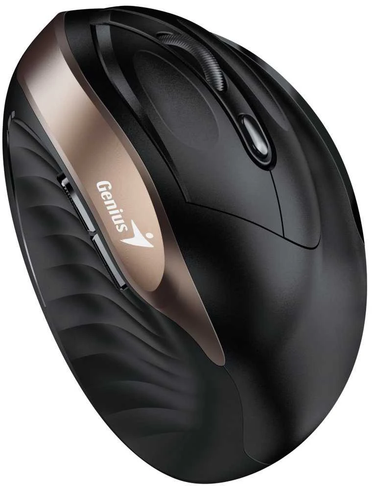 Pelė Genius Pelė Ergo 8250S, 1600DPI, 2.4 [GHz], optinė, 6kl., belaidė, juoda-auksinė, 1 vnt AA, wertykalna