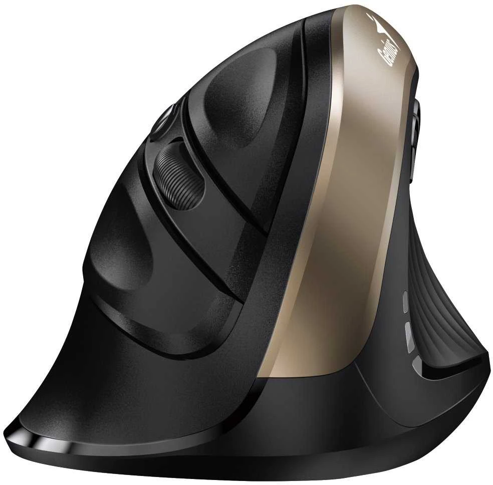 Pelė Genius Pelė Ergo 8250S, 1600DPI, 2.4 [GHz], optinė, 6kl., belaidė, juoda-auksinė, 1 vnt AA, wertykalna