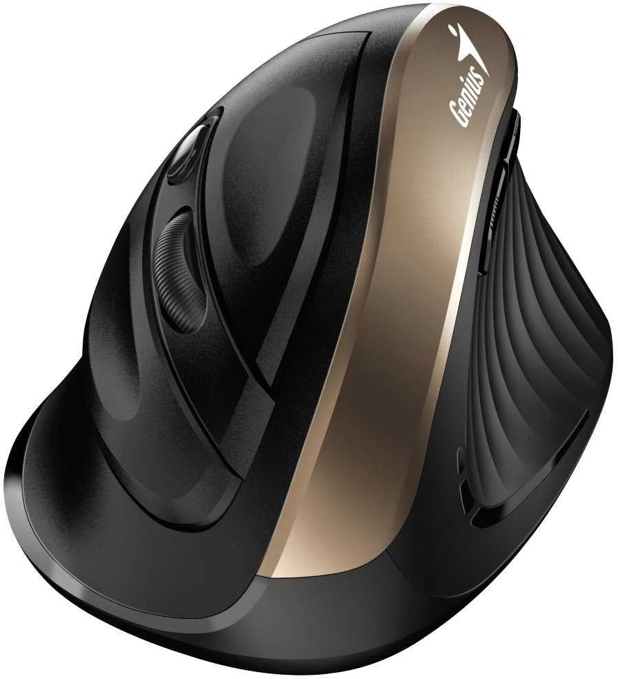 Pelė Genius Pelė Ergo 8250S, 1600DPI, 2.4 [GHz], optinė, 6kl., belaidė, juoda-auksinė, 1 vnt AA, wertykalna