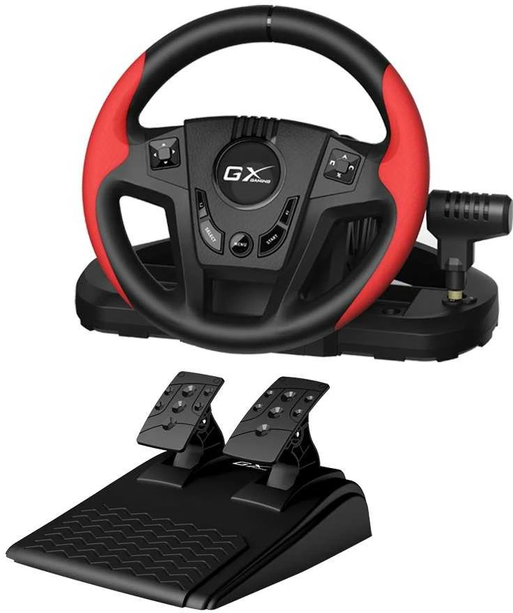 Vairas Genius GX Gaming SpeedMaster, vairas su pedalais ir pavarų svirtimi, 13 mygtukų, USB, raudona-juoda