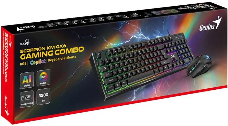 Klaviatūra Genius GX GAMING Scorpion KM-GX6 Rinkinys klawiatur su laidu (USB) CZ/SK, juoda do gry
