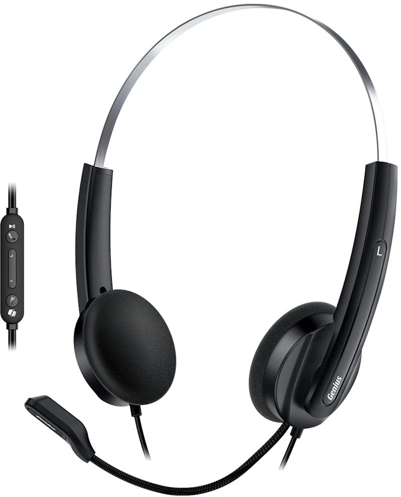 Genius HS-220U AI ausinės su mikrofonu, przewodowa, juoda, 2.0, Na głowę, USB